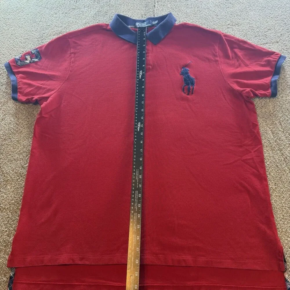 Polo Ralph Lauren Big Pony Men's XXL Solid Red/Blue Short Sleeve Polo Shirt READ
